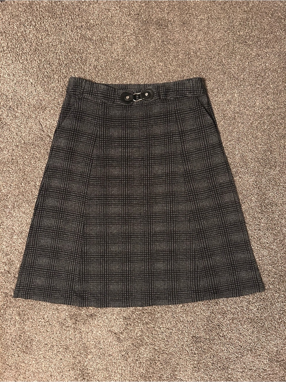 Christopher & Banks Gray Plaid A-Line Midi Skirt